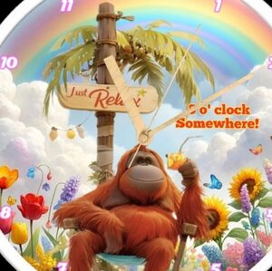 Colorful Orangutan  5 O' Clock Some Where Wall Clock